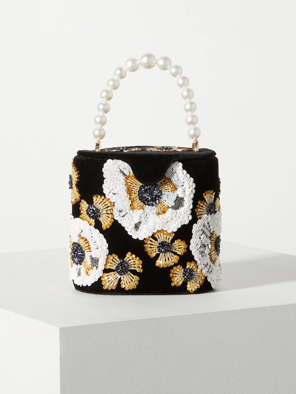 Anthropologie Embellished Floral bucket bag Pearl-Handle Clutch